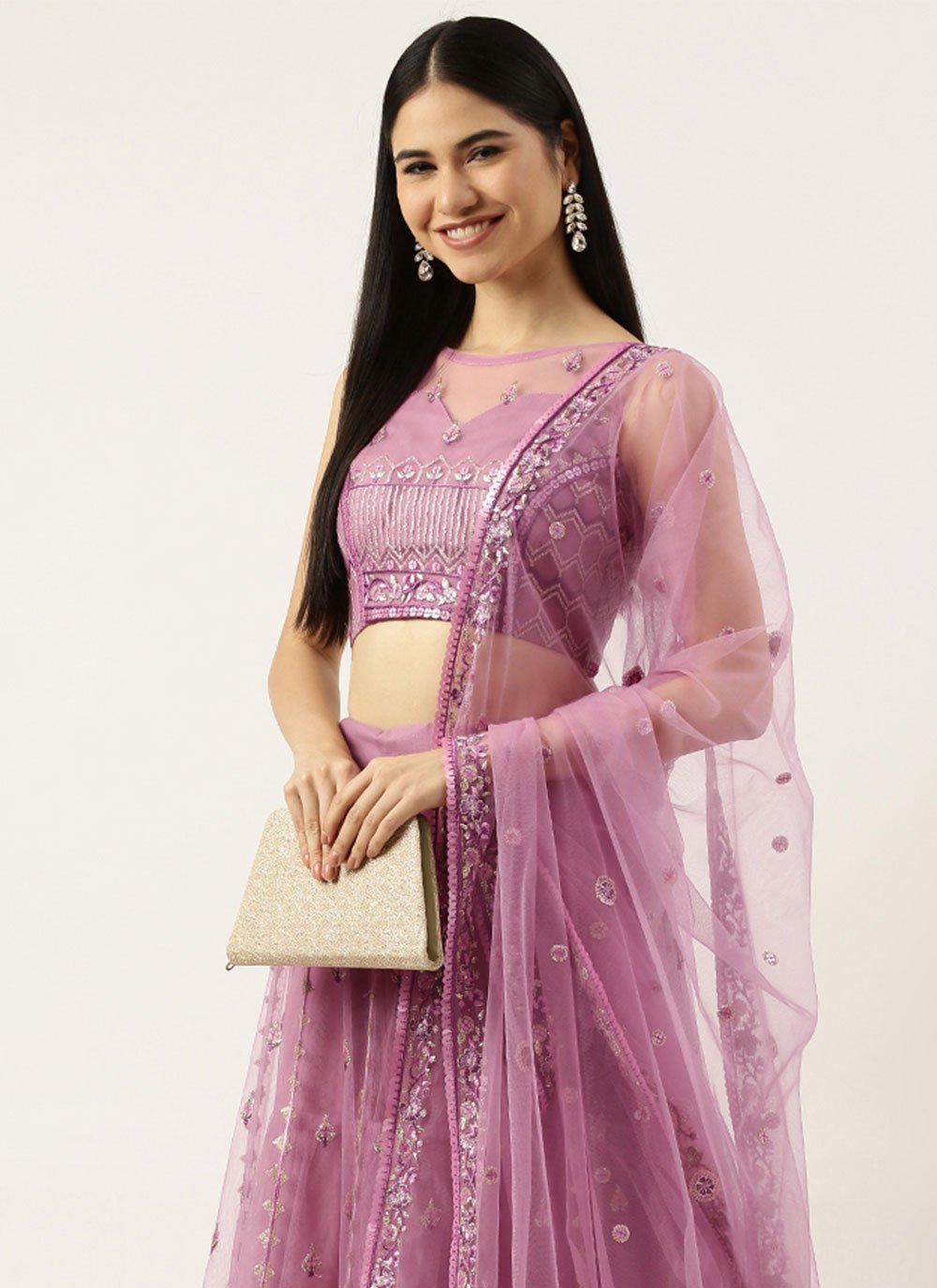 Lehenga Choli Net Lavender Embroidered Lehenga Choli