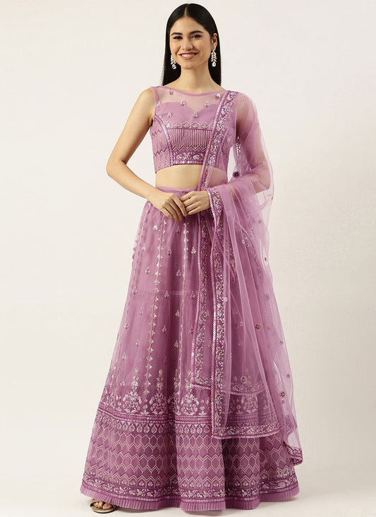 Lehenga Choli Net Lavender Embroidered Lehenga Choli