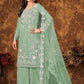 Pakistani Salwar Suit Net Sea Green Cord Work Salwar Kameez