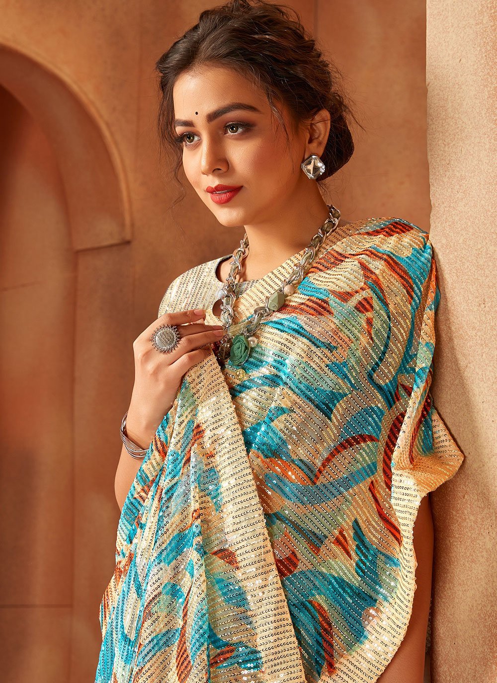 Classic Net Multi Colour Digital Print Saree