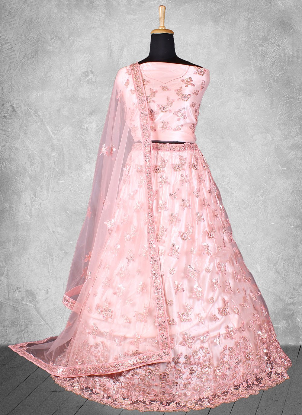 Lehenga Choli Net Pink Embroidered Lehenga Choli