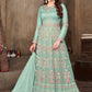 Trendy Suit Net Turquoise Embroidered Salwar Kameez