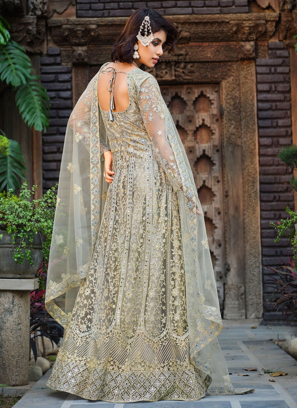 Salwar Suit Net Grey Embroidered Salwar Kameez