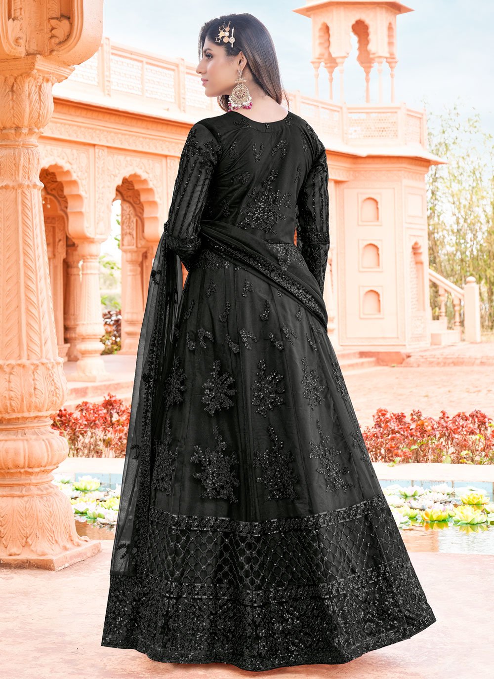 Trendy Suit Net Black Embroidered Salwar Kameez Kajols Indian Pakistani Fashion Tailoring