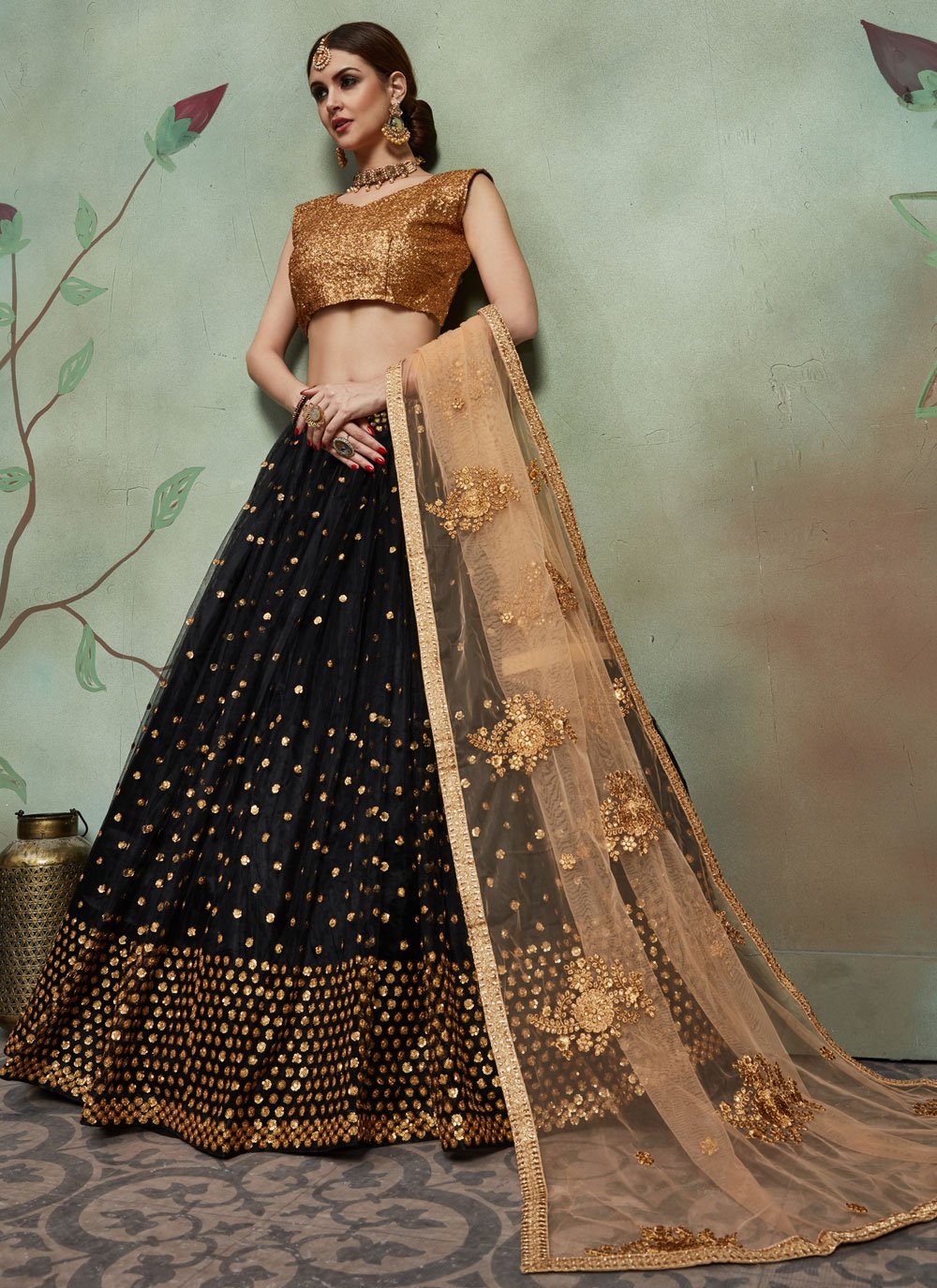 Lehenga Choli Net Black Embroidered Lehenga Choli