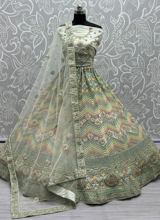 Lehenga Choli Net Green Embroidered Lehenga Choli