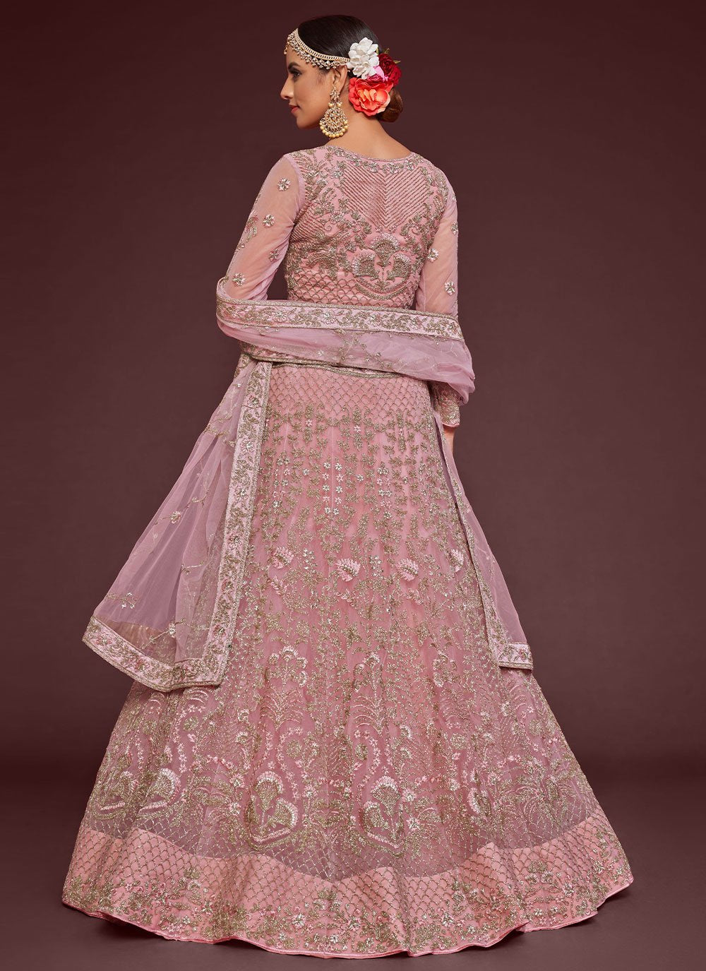 A Line Lehenga Net Pink Dori Work Lehenga Choli