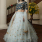 A Line Lehenga Net Aqua Blue Embroidered Lehenga Choli