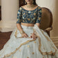 A Line Lehenga Net Aqua Blue Embroidered Lehenga Choli