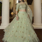 A Line Lehenga Net Green Embroidered Lehenga Choli