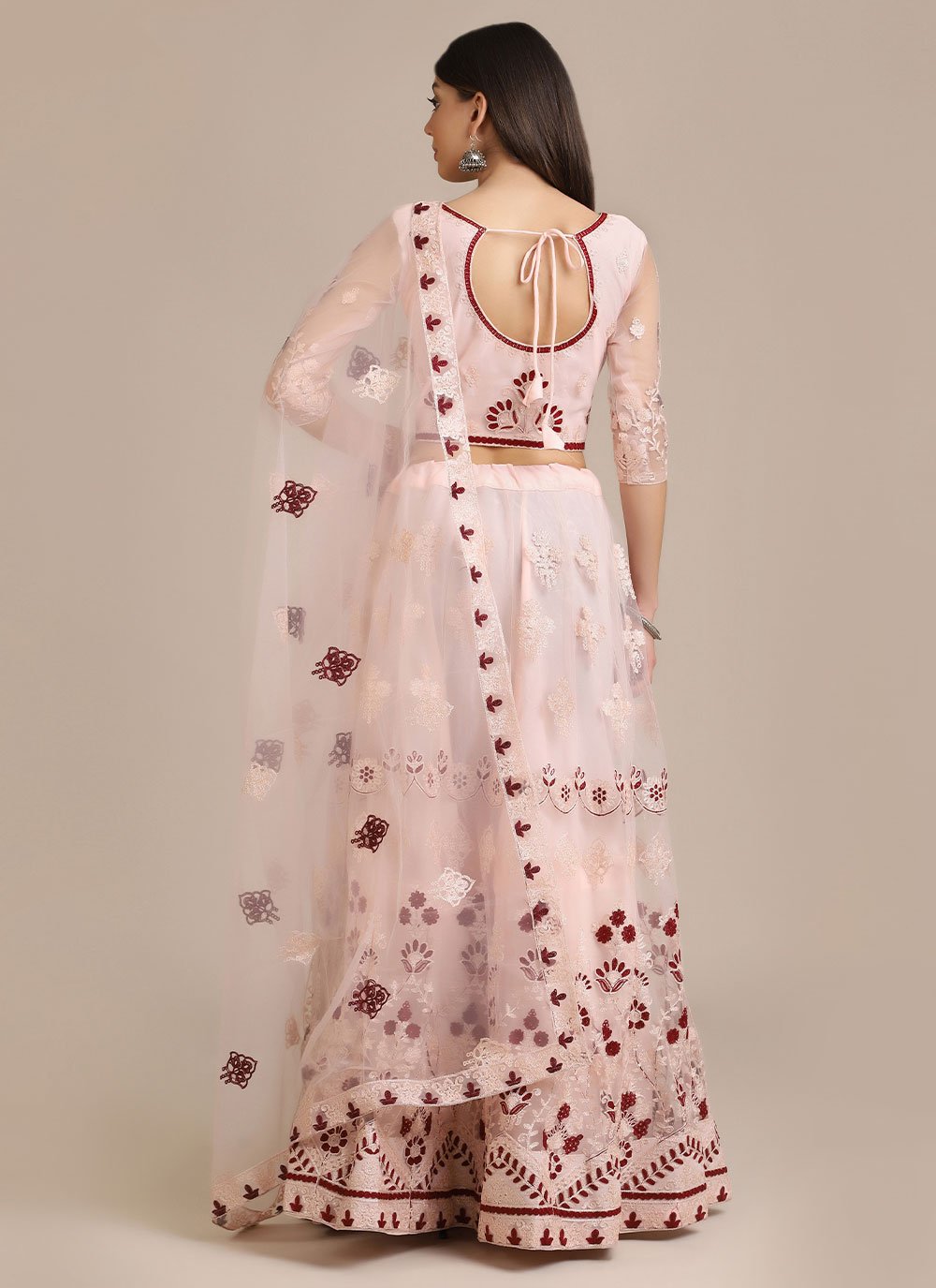 Lehenga Choli Net Pink Embroidered Lehenga Choli