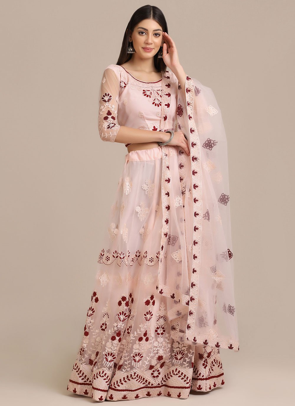 Lehenga Choli Net Pink Embroidered Lehenga Choli