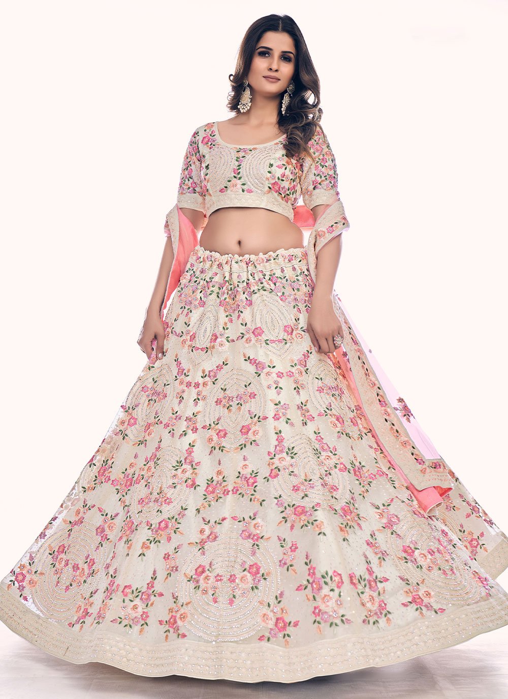 Lehenga Choli Net Off White Dori Work Lehenga Choli