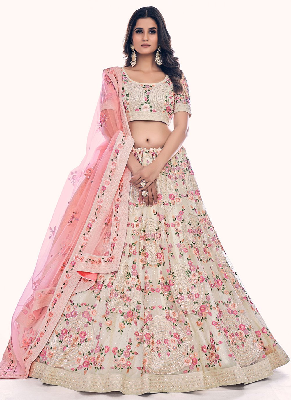 Lehenga Choli Net Off White Dori Work Lehenga Choli