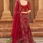 Lehenga Choli Net Red Chikankari Work Lehenga Choli