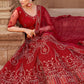 Lehenga Choli Net Red Chikankari Work Lehenga Choli