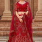 Lehenga Choli Net Red Chikankari Work Lehenga Choli