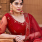 Lehenga Choli Net Red Chikankari Work Lehenga Choli