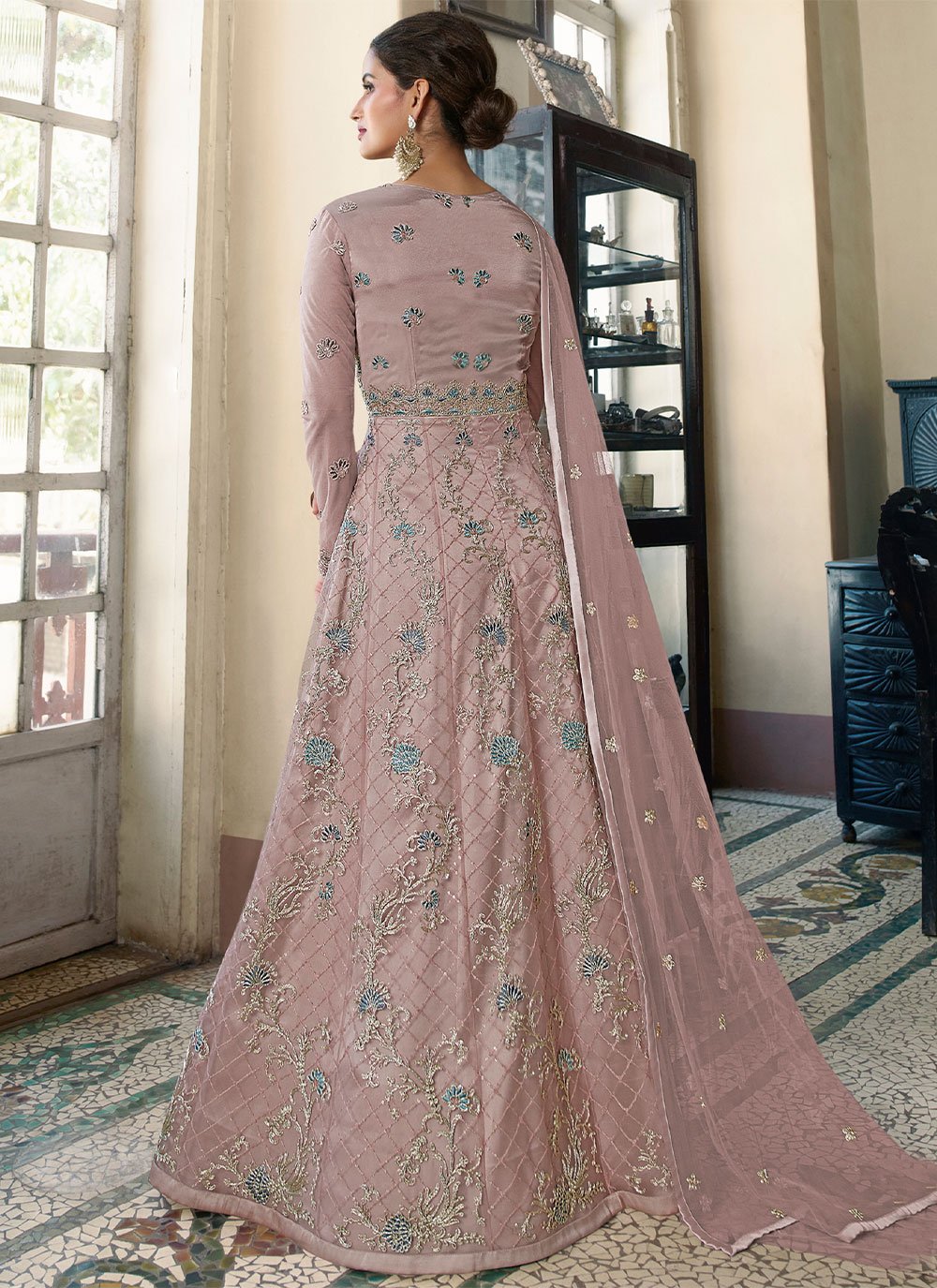 Salwar Suit Net Pink Embroidered Salwar Kameez