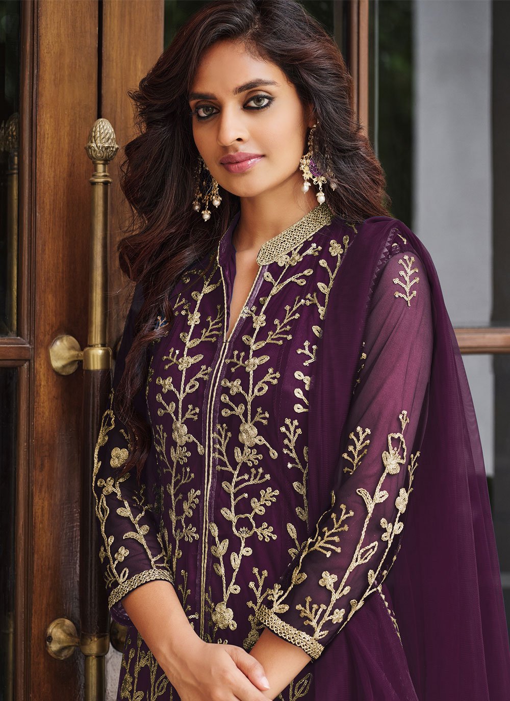 Trendy Suit Net Purple Cord Work Salwar Kameez