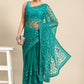 Contemporary Net Turquoise Embroidered Saree