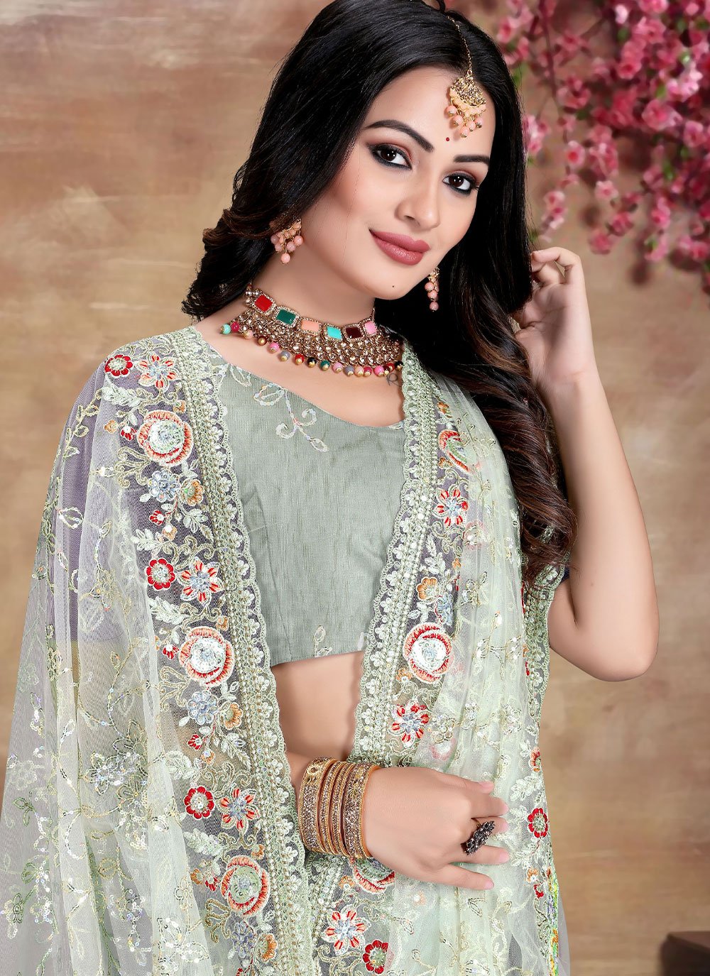 Contemporary Net White Cord Work Saree