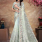 Contemporary Net White Cord Work Saree