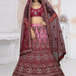 A Line Lehenga Net Wine Embroidered Lehenga Choli