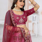 A Line Lehenga Net Wine Embroidered Lehenga Choli