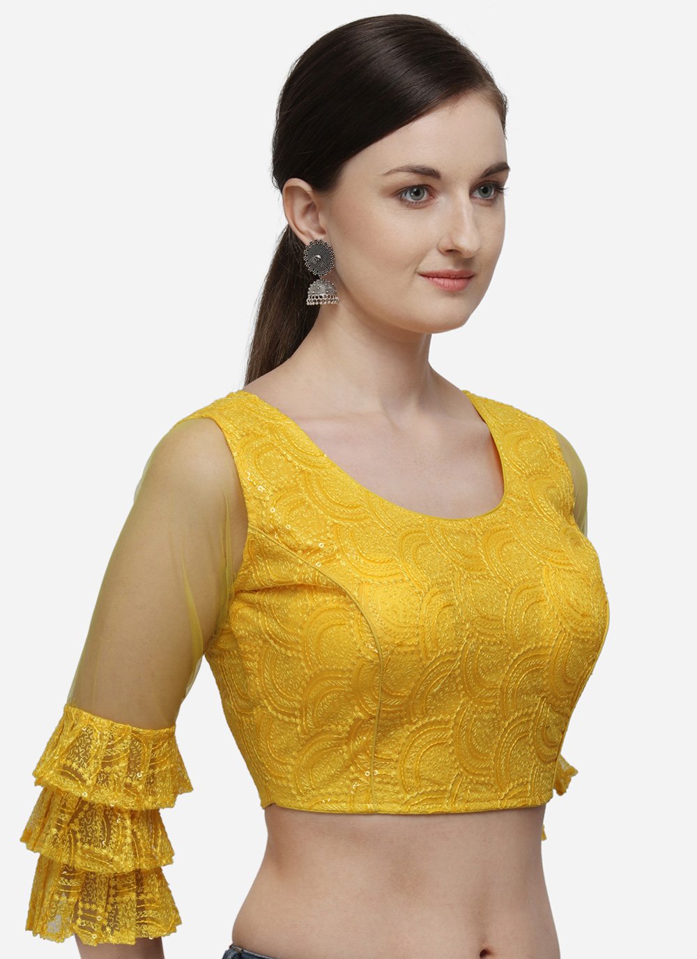 Blouse Net Yellow Embroidered Blouse