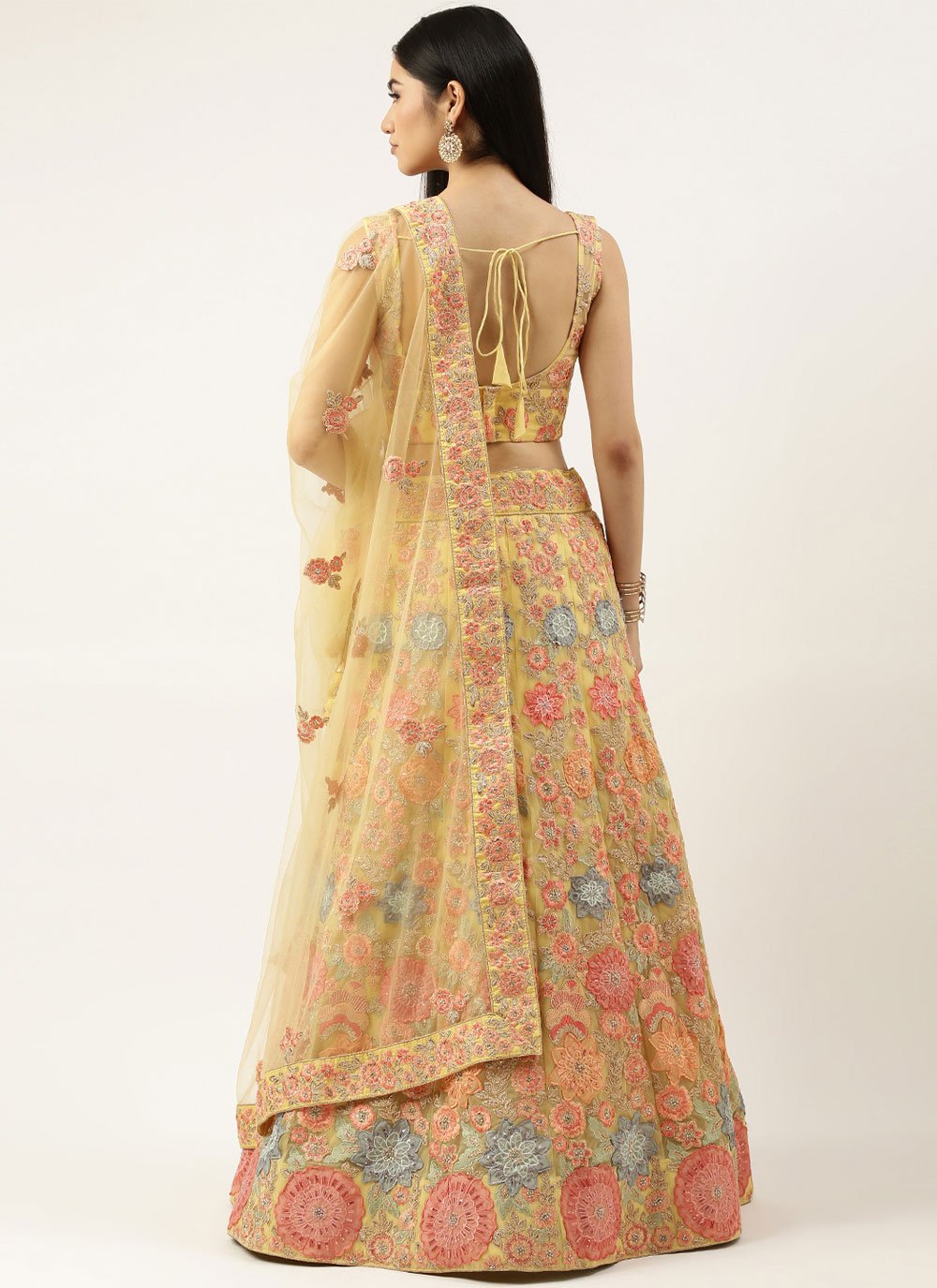 Lehenga Choli Net Yellow Embroidered Lehenga Choli