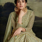 Palazzo Salwar Suit Net Green Embroidered Salwar Kameez