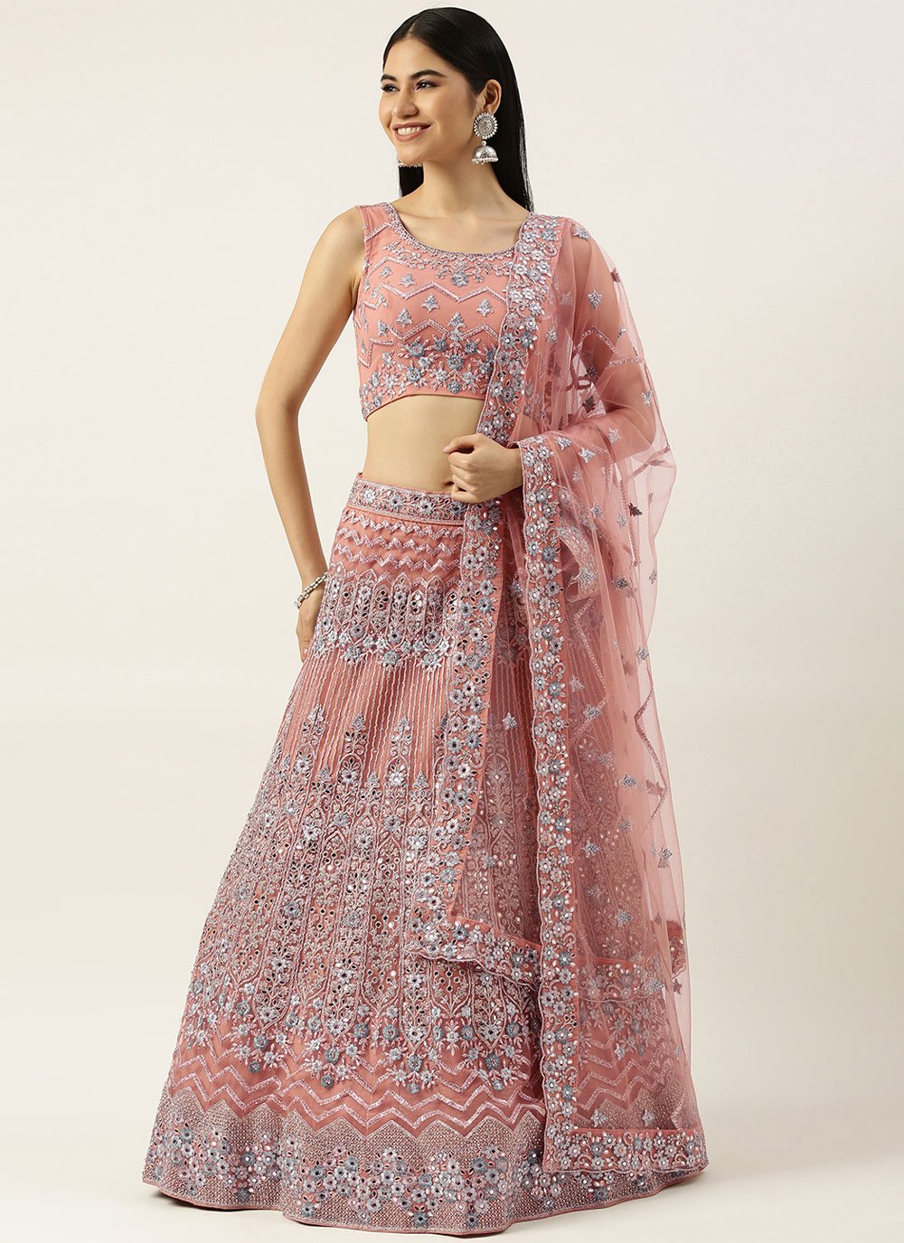 Lehenga Choli Net Mauve Embroidered Lehenga Choli