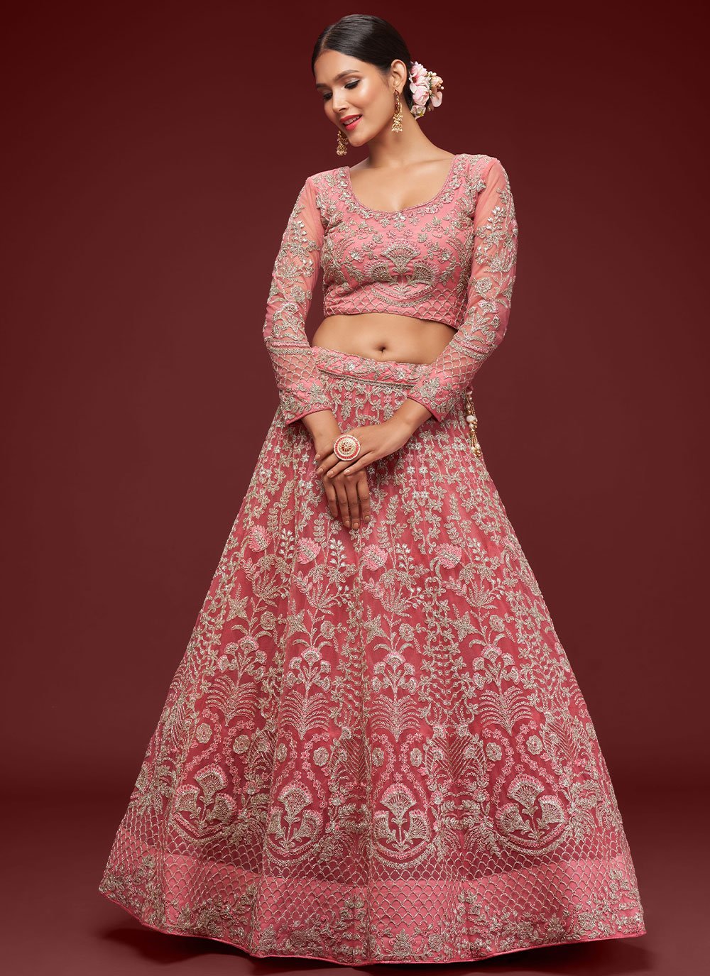 Lehenga Choli Net Pink Dori Work Lehenga Choli