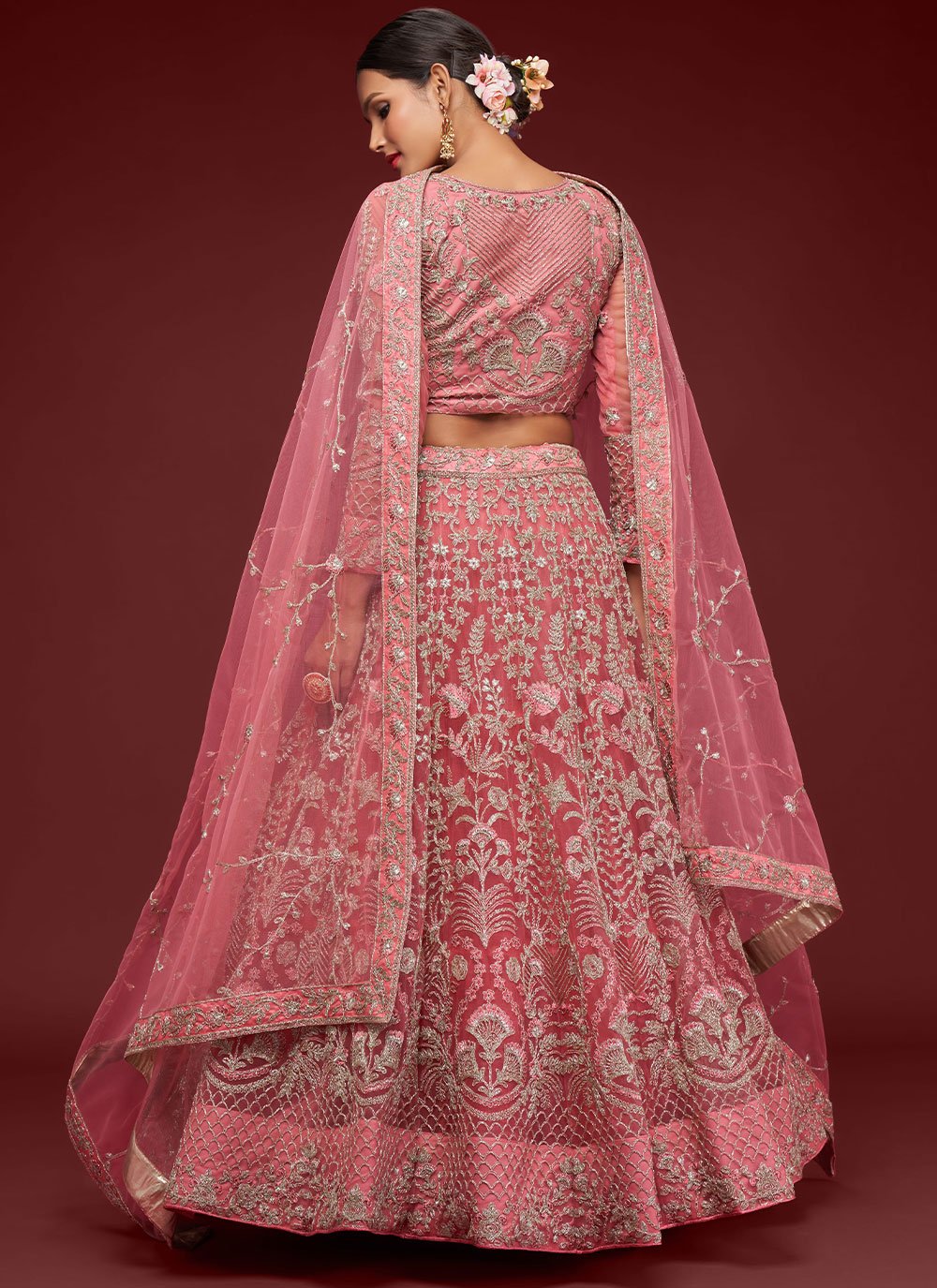 Lehenga Choli Net Pink Dori Work Lehenga Choli