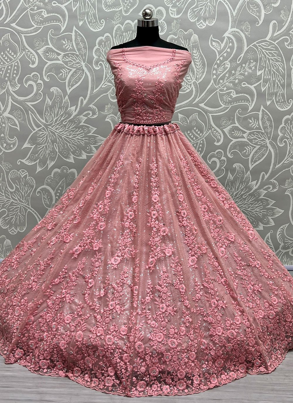 Lehenga Choli Net Pink Diamond Lehenga Choli