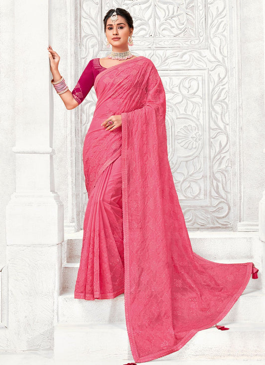 Contemporary Nylon Pink Digital Print Saree