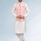 Kurta Payjama With Jacket Art Banarasi Silk Off White Peach Thread Mens