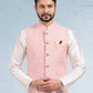 Kurta Payjama With Jacket Art Banarasi Silk Off White Peach Thread Mens