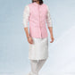 Kurta Payjama With Jacket Art Banarasi Silk Off White Pink Thread Mens