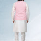 Kurta Payjama With Jacket Art Banarasi Silk Off White Pink Thread Mens