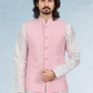 Kurta Payjama With Jacket Art Banarasi Silk Off White Pink Thread Mens