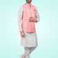 Kurta Payjama With Jacket Banarasi Jacquard Off White Pink Fancy Work Mens