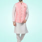 Kurta Payjama With Jacket Banarasi Jacquard Off White Pink Fancy Work Mens