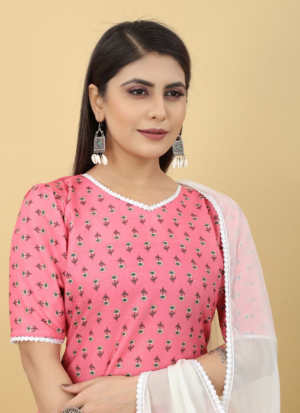 Sharara Set Cotton Off White Pink Digital Print Salwar Kameez