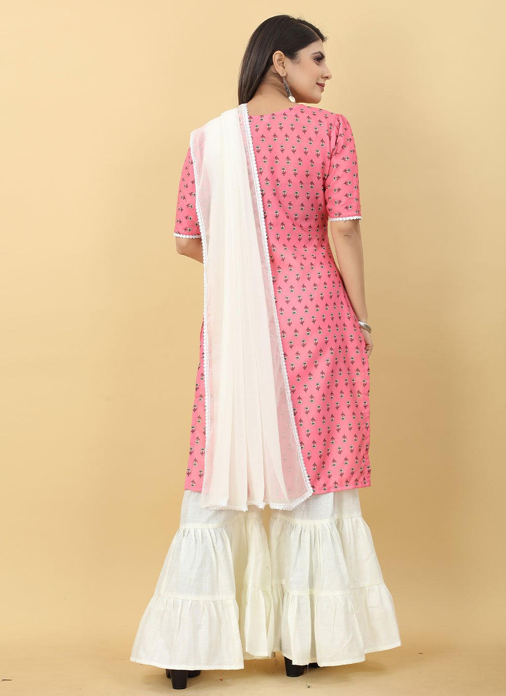 Sharara Set Cotton Off White Pink Digital Print Salwar Kameez