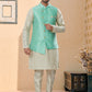 Kurta Payjama With Jacket Banarasi Silk Dupion Silk Off White Rama Jacquard Work Mens