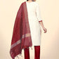 Straight Salwar Suit Cotton Jacquard Off White Red Embroidered Salwar Kameez