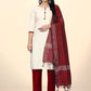 Straight Salwar Suit Cotton Jacquard Off White Red Embroidered Salwar Kameez