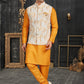 Kurta Payjama With Jacket Cotton Off White Yellow Chicken Mens